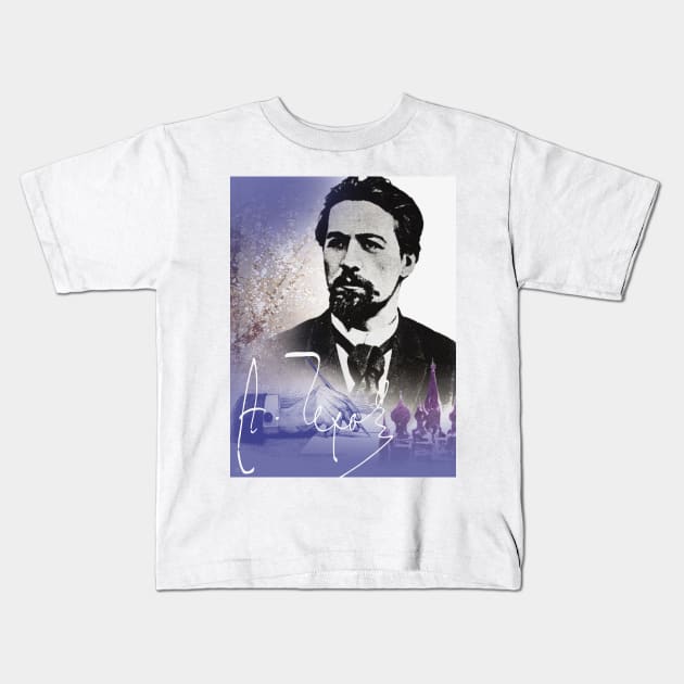 Anton Tchekov Collage Portrait Kids T-Shirt by Dez53